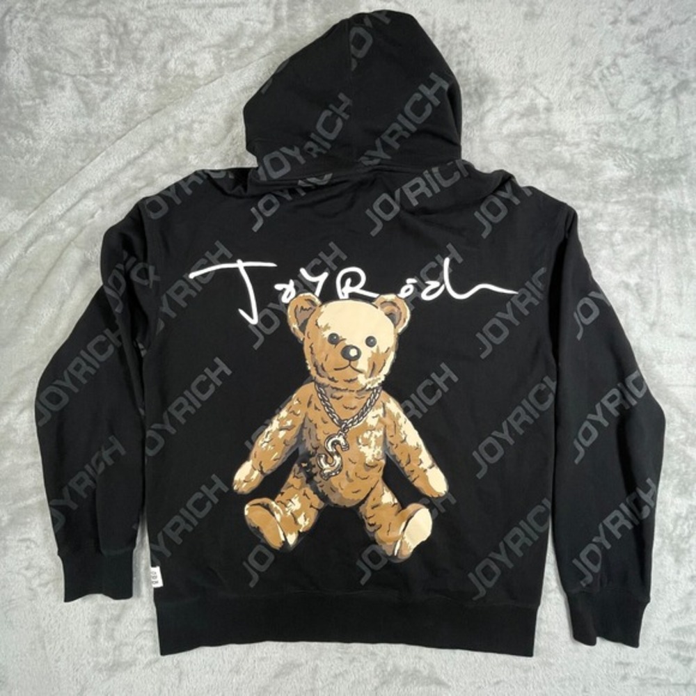 Joyrich Hoodie Mens Large Black Teddy Bear All Over Print Money Streetwear‎ AOP